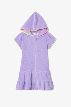 Eflatun Kız Çocuk Sweat Pastel Fermuarlı Kısa Kol Havlu Kaftan