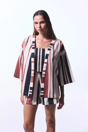 Shay Striped Etnik Desenli Mini Şort
