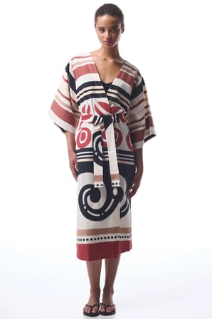 Etnik Desenli Shay Uzun Kimono