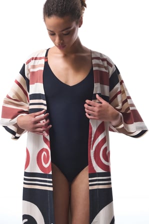 Etnik Desenli Shay Uzun Kimono