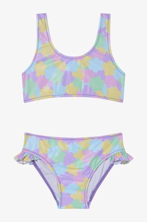 Kız Çocuk Shiny Flower Fırfırlı Halter Yaka Bikini Takımı