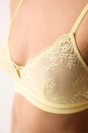 PENTİ Üçgen Lace Dantel Sarı Sütyen