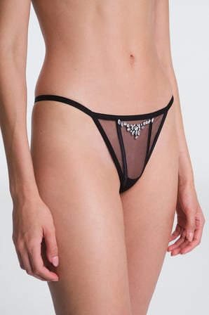 Siyah Tiara Düşük Bel Taşlı String Külot