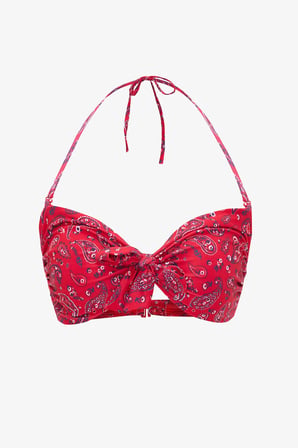 Renkli Etnik Desenli Tokalı Bandana Straplez Bikini Üstü