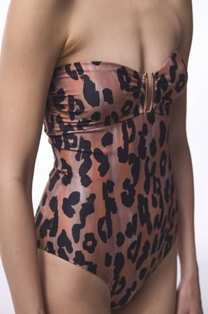 Clove Leopar Desenli Tokalı Straplez Mayo