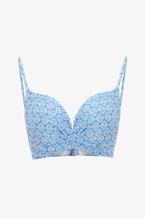 Mavi Geometrik Desenli Push Up Bikini Üstü