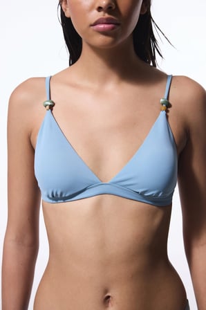 Mavi Maya Boncuklu Üçgen Bikini Üstü