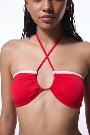 Kırmızı Marbella Halter Yaka Bandeau Bikini Üstü