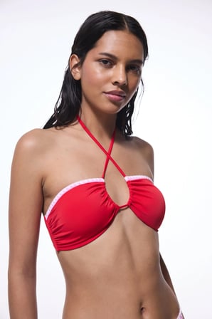 Kırmızı Marbella Halter Yaka Bandeau Bikini Üstü