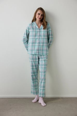 Mint Ellie Ekoseli Gömlek Yaka Pamuklu Uzun Kollu Pijama Takımı