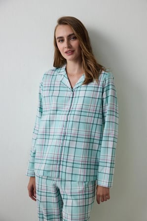 Mint Ellie Ekoseli Gömlek Yaka Pamuklu Uzun Kollu Pijama Takımı