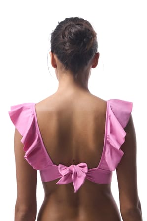 Pembe Begonia Fırfırlı Bikini Üstü