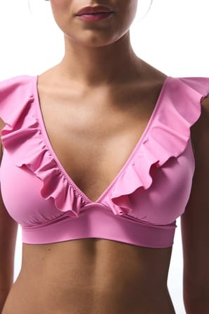 Pembe Begonia Fırfırlı Bikini Üstü