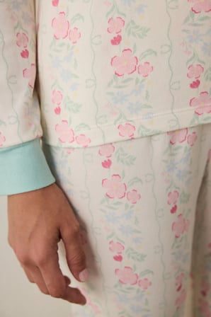 Gardenya Cute Flowers Termal Etkili Bisiklet Yaka Uzun Kollu Pijama Üstü