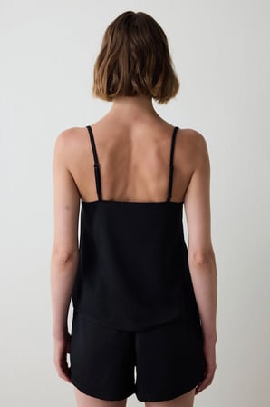 Siyah Fleur Saten Şort Pijama Altı