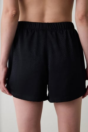 Siyah Fleur Saten Şort Pijama Altı