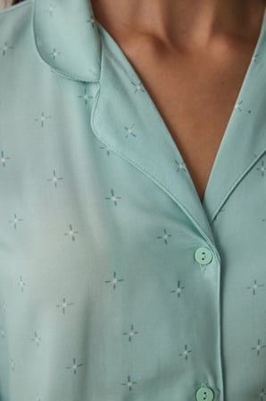 Mint Sleep-In Yıldız Desenli Gömlek Yaka Uzun Kollu Pijama Takımı