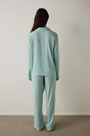 Mint Sleep-In Yıldız Desenli Gömlek Yaka Uzun Kollu Pijama Takımı
