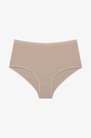 Bej Yüksek Bel 3'lü Pamuklu Slip Külot