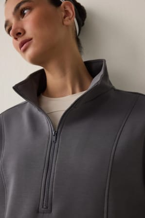 Gri Modal Dik Fermuar Yaka Sweatshirt