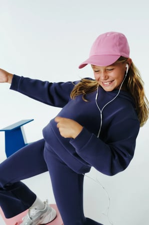 Koyu İndigo Kız Çocuk Modal Soft Oversize Kapüşonlu Sweatshirt