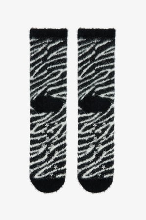 Beyaz Zebra Desenli Ev Soket Çorabı
