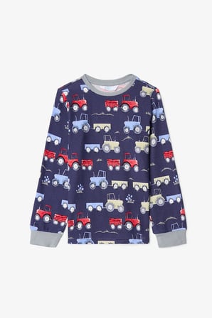Koyu İndigo Erkek Çocuk Araba Desenli Pijama Takımı