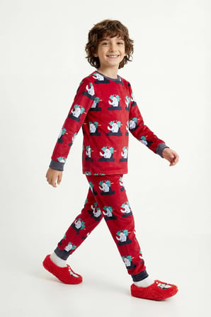 Kırmızı Erkek Çocuk Araba Desenli Termal Etkili Pijama Takımı