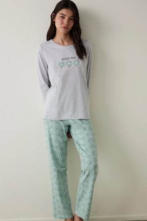Weekend Mood Bisiklet Yaka Uzun Kollu Pamuklu Pijama Takımı