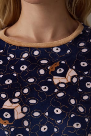 Lacivert Ayı Desenli Sweatshirt Termal Etkili Pijama Üstü