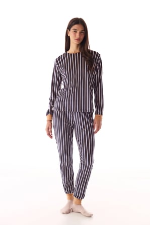 Lacivert  Çizgili Termal Etkili Pijama Üstü