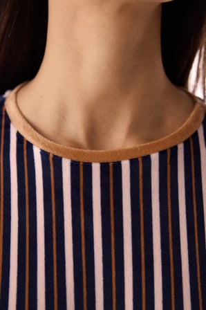Lacivert  Çizgili Termal Etkili Pijama Üstü