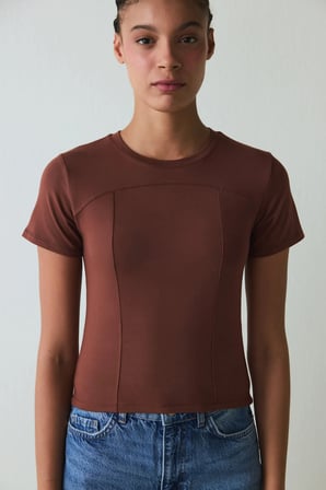 Kapuçino Bisiklet Yaka Slim Fit Modal Baby Tee Tişört