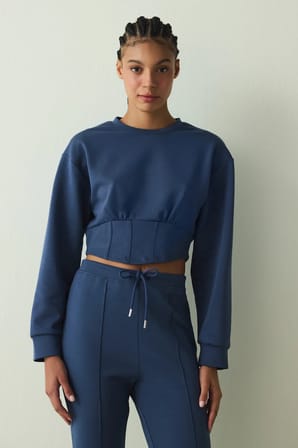 İndigo Belle Line Bisiklet Yaka Crop Sweatshirt