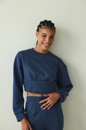 İndigo Belle Line Bisiklet Yaka Crop Sweatshirt