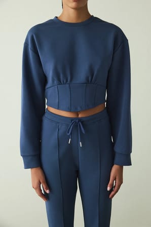 İndigo Belle Line Bisiklet Yaka Crop Sweatshirt
