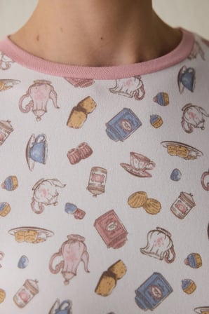 Tea Party Baskılı  Uzun Kollu Termal Etkili Pijama Üstü