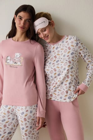 Tea Party Baskılı  Uzun Kollu Termal Etkili Pijama Üstü