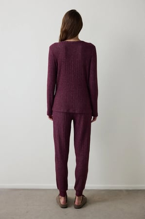 Bordo Cozy Time V Yaka Uzun Kollu Termal Etkili Pijama Takımı