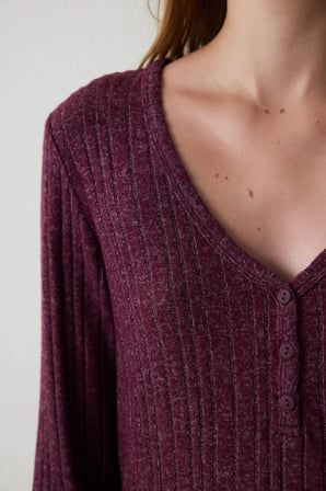 Bordo Cozy Time V Yaka Uzun Kollu Termal Etkili Pijama Takımı