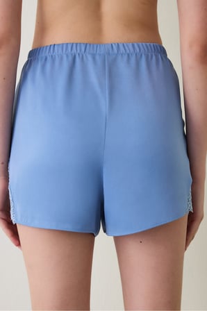 Mavi Luna Dantelli Saten Şort Pijama Altı