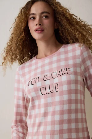 Pembe Tea Club Ekoseli  Termal Etkili Pijama Takımı