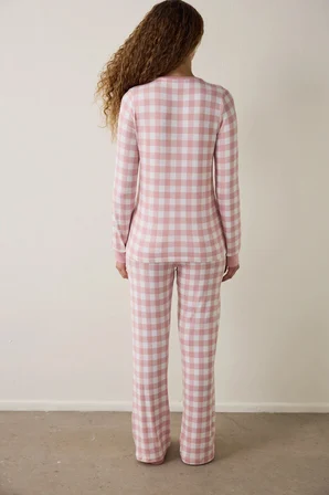 Pembe Tea Club Ekoseli  Termal Etkili Pijama Takımı