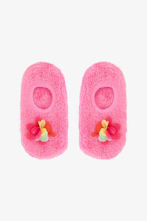 Pembe Kız Çocuk Pretty Nakışlı Tokalı Kaymaz Tabanlı Ev Patiği