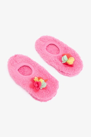 Pembe Kız Çocuk Pretty Nakışlı Tokalı Kaymaz Tabanlı Ev Patiği