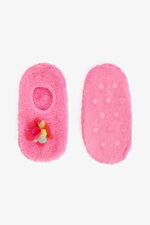 Pembe Kız Çocuk Pretty Nakışlı Tokalı Kaymaz Tabanlı Ev Patiği