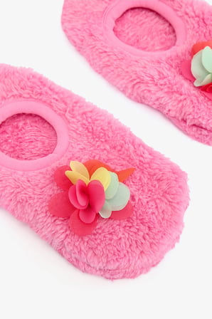 Pembe Kız Çocuk Pretty Nakışlı Tokalı Kaymaz Tabanlı Ev Patiği