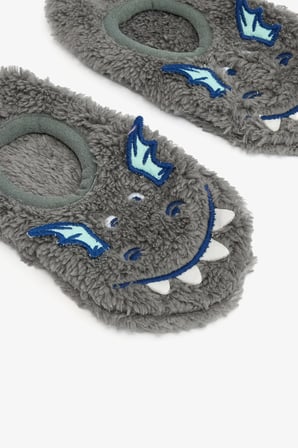 Gri Erkek Çocuk Dragon Nakışlı Aksesuarlı Kaymaz Taban Ev Patiği