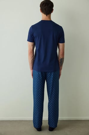 İndigo Erkek Western Sloganlı Kısa Kollu Pamuklu Pijama Takımı