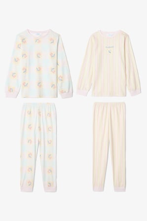 Optik Beyaz Kız Çocuk Çıtır Çiçek Desenli Uzun Kollu Pamuklu 2'li Pijama Takımı